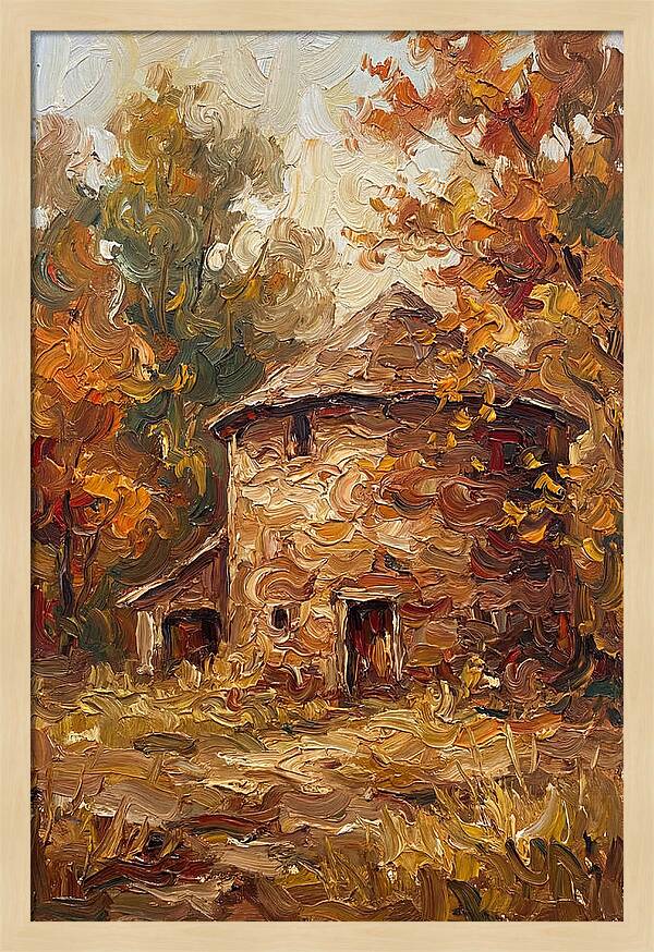 Round Stone Barn Surrounded By Fall Foliage