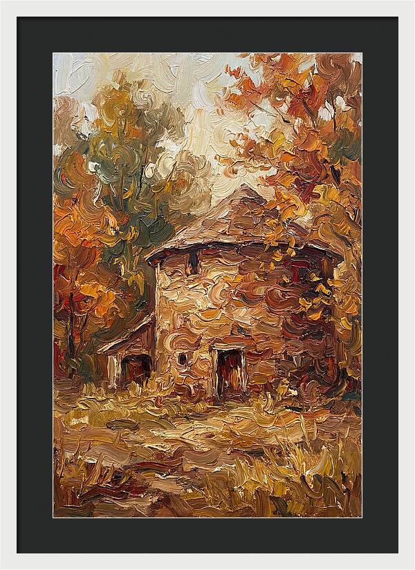 Round Stone Barn Surrounded By Fall Foliage