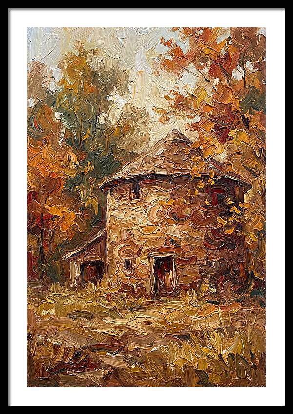 Round Stone Barn Surrounded By Fall Foliage
