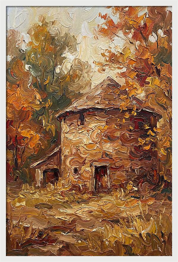 Round Stone Barn Surrounded By Fall Foliage