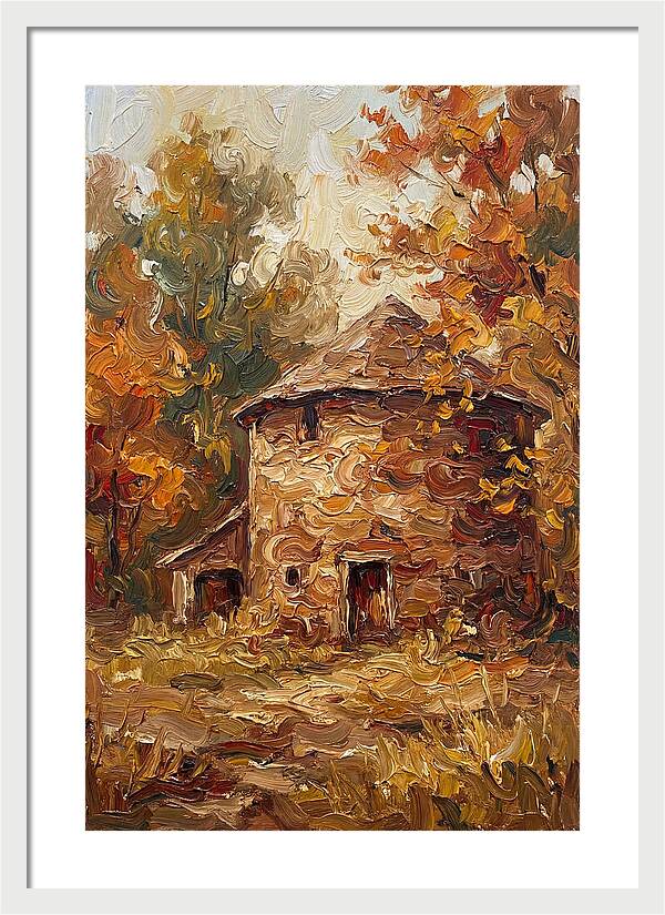 Round Stone Barn Surrounded By Fall Foliage