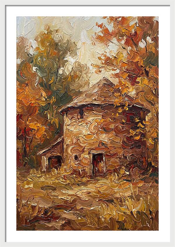 Round Stone Barn Surrounded By Fall Foliage