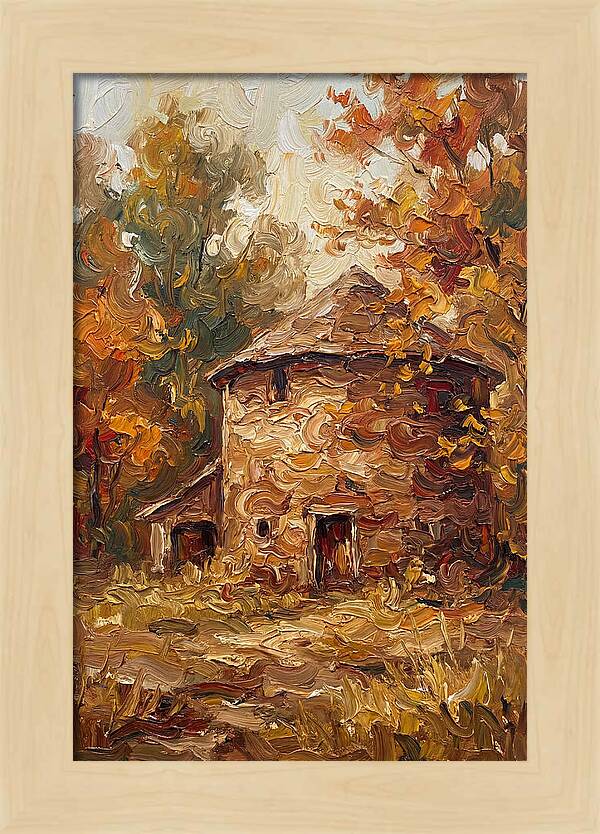 Round Stone Barn Surrounded By Fall Foliage