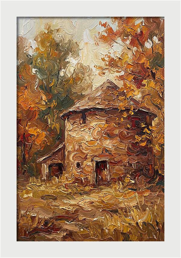 Round Stone Barn Surrounded By Fall Foliage