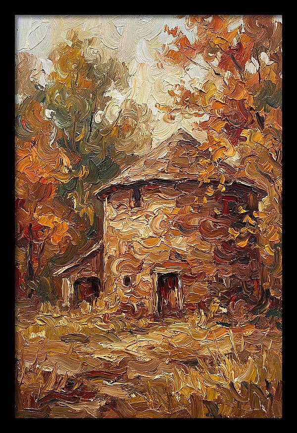 Round Stone Barn Surrounded By Fall Foliage