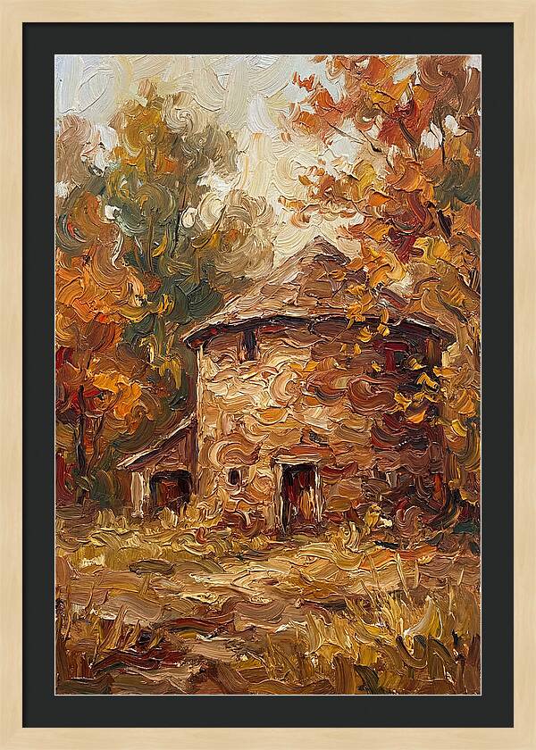 Round Stone Barn Surrounded By Fall Foliage