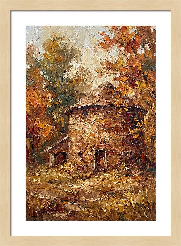 Round Stone Barn Surrounded By Fall Foliage