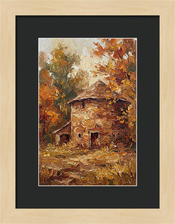 Round Stone Barn Surrounded By Fall Foliage