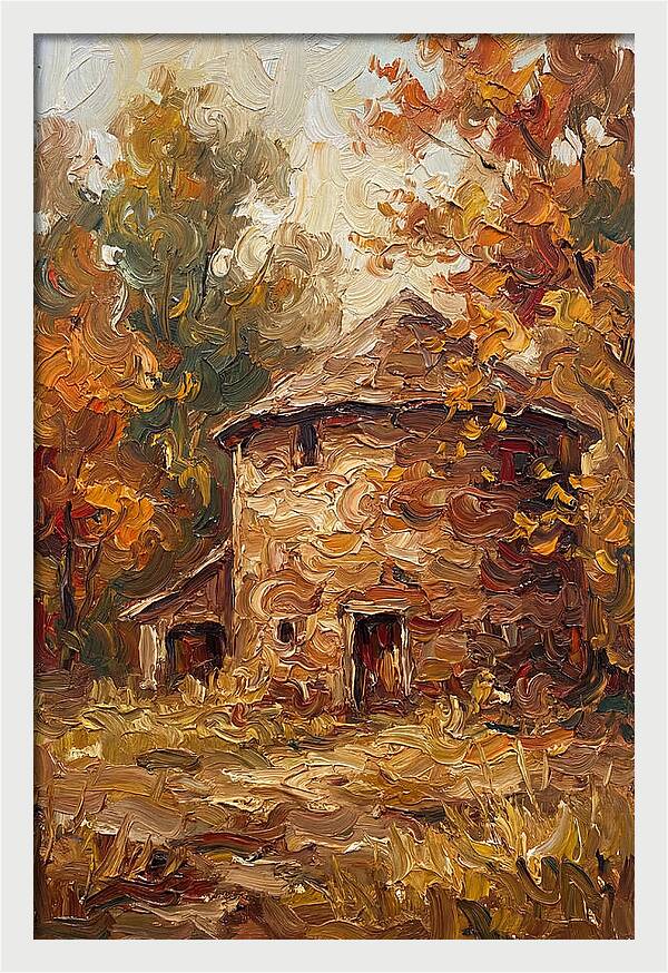 Round Stone Barn Surrounded By Fall Foliage