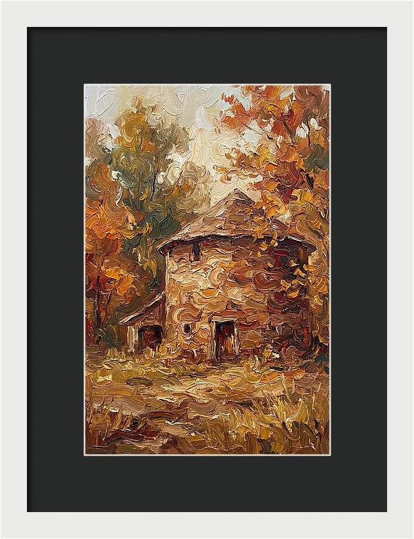 Round Stone Barn Surrounded By Fall Foliage