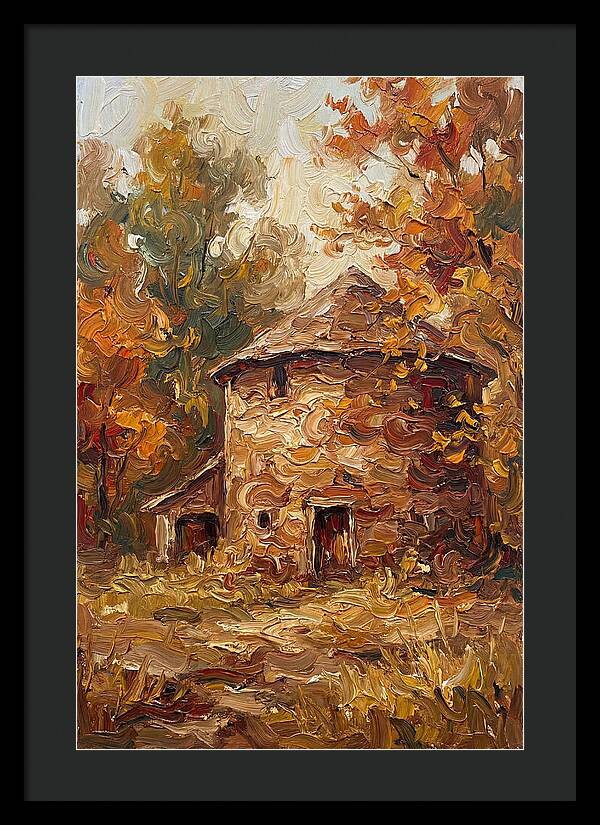 Round Stone Barn Surrounded By Fall Foliage
