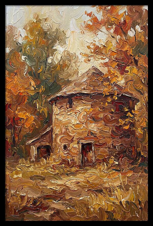 Round Stone Barn Surrounded By Fall Foliage