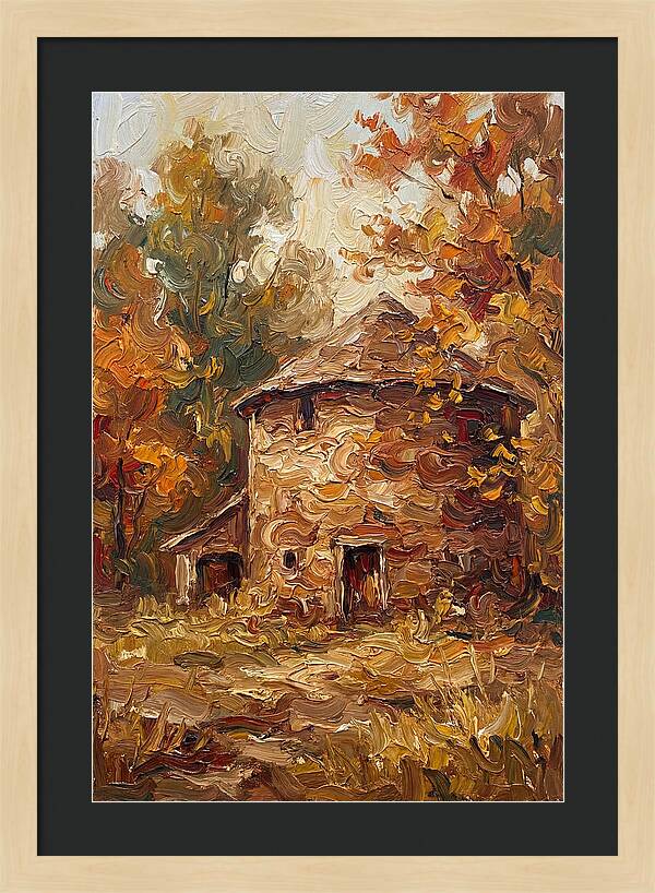 Round Stone Barn Surrounded By Fall Foliage
