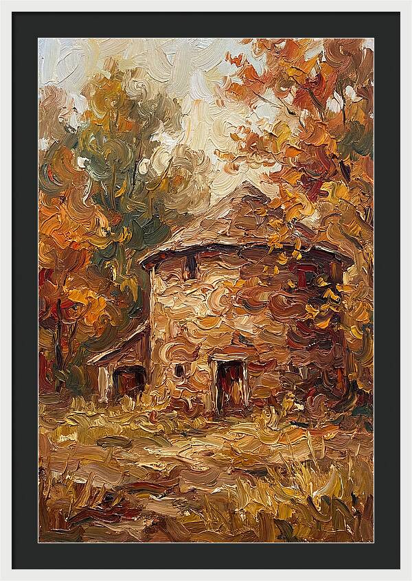 Round Stone Barn Surrounded By Fall Foliage