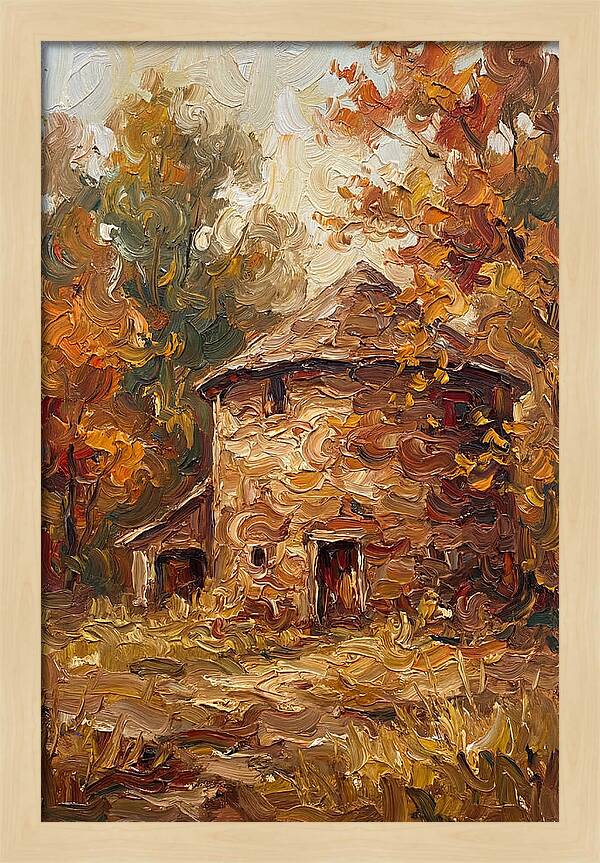 Round Stone Barn Surrounded By Fall Foliage
