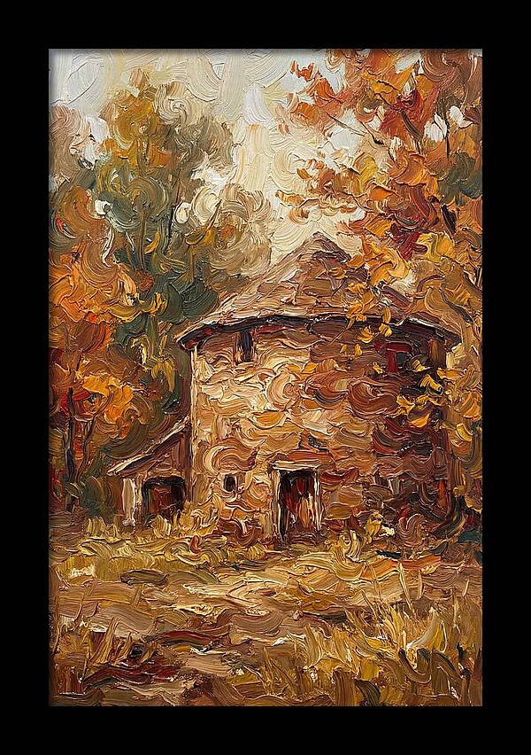 Round Stone Barn Surrounded By Fall Foliage