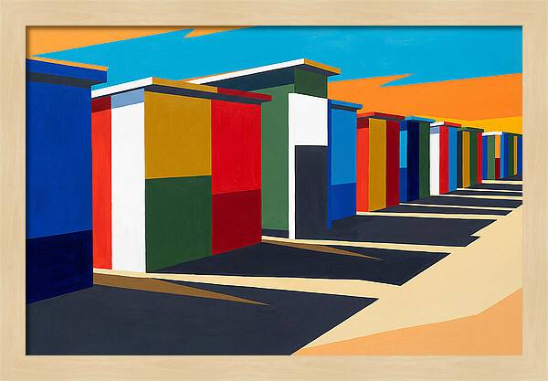 Row Of Colorful Beach Cabins