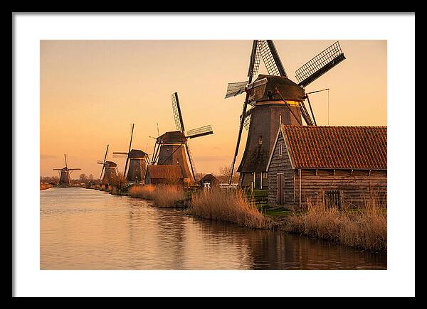 Row Of Windmills At Sunset