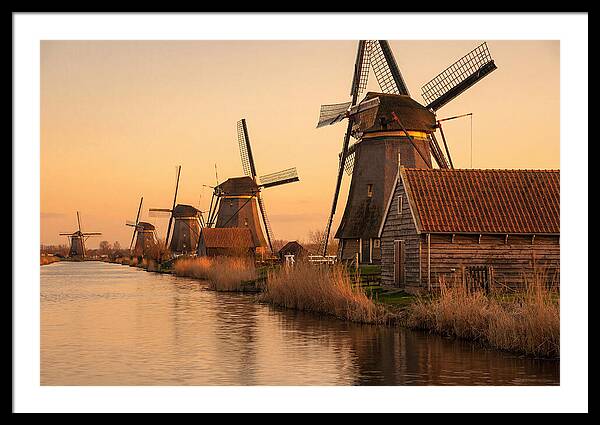 Row Of Windmills At Sunset