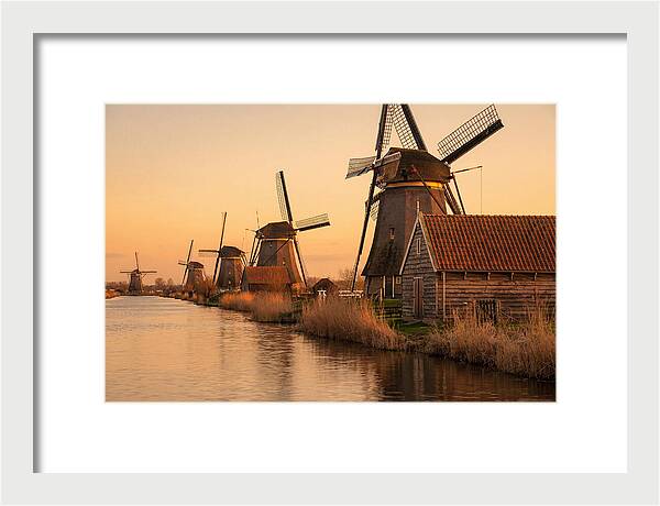 Row Of Windmills At Sunset