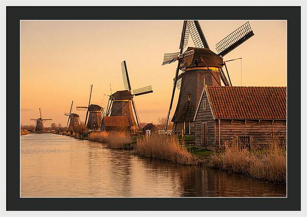 Row Of Windmills At Sunset
