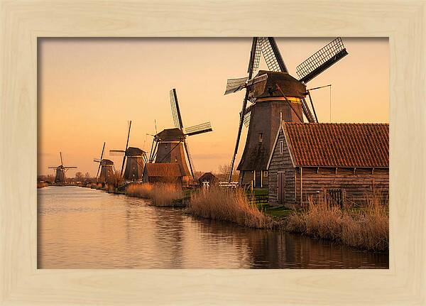 Row Of Windmills At Sunset