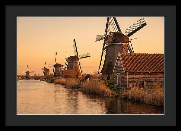 Row Of Windmills At Sunset