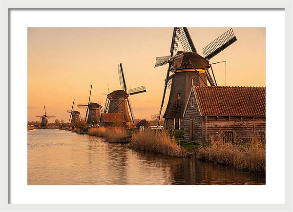Row Of Windmills At Sunset