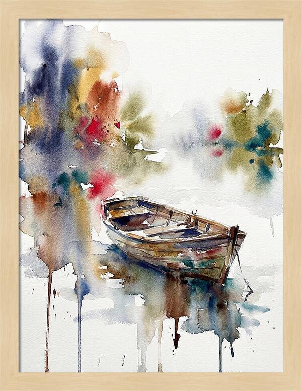 Rowboat Serenity In Watercolor