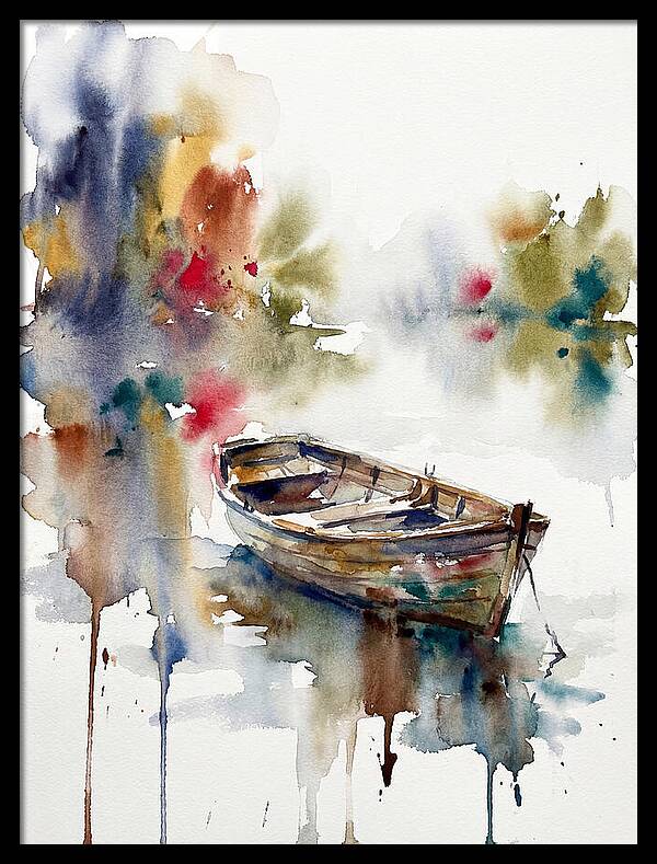 Rowboat Serenity In Watercolor