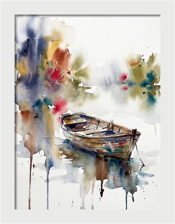 Rowboat Serenity In Watercolor