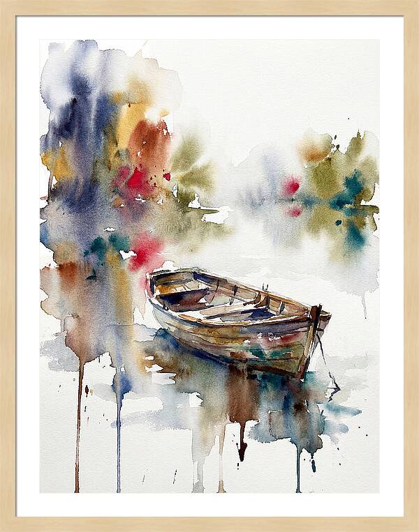 Rowboat Serenity In Watercolor