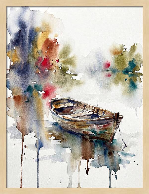 Rowboat Serenity In Watercolor