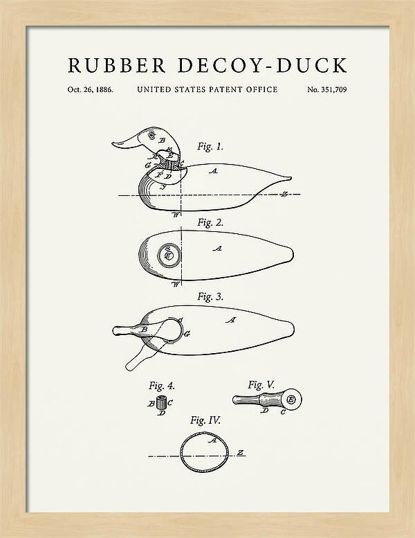 Rubber Decoy Duck Minimalist Patent Us351709a