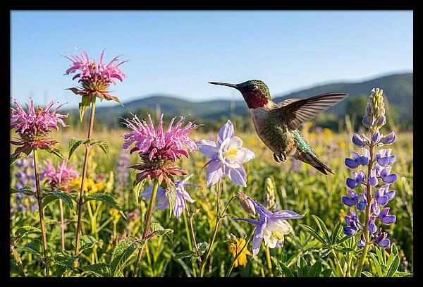 Ruby Throated Hummingbird In Flight