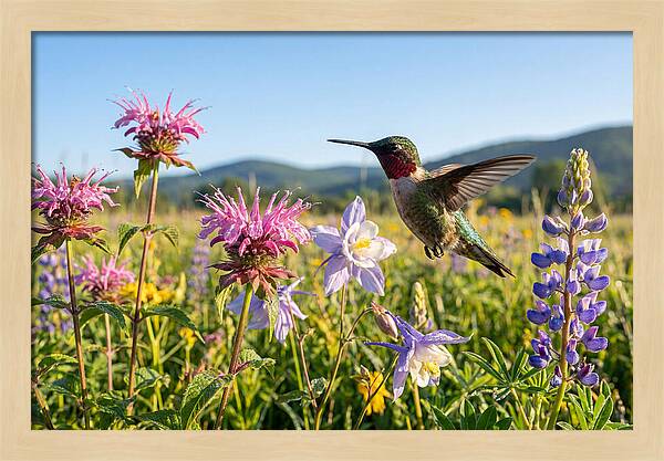 Ruby Throated Hummingbird In Flight