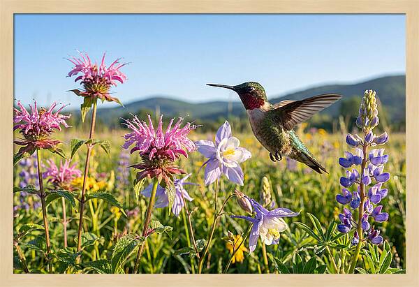 Ruby Throated Hummingbird In Flight