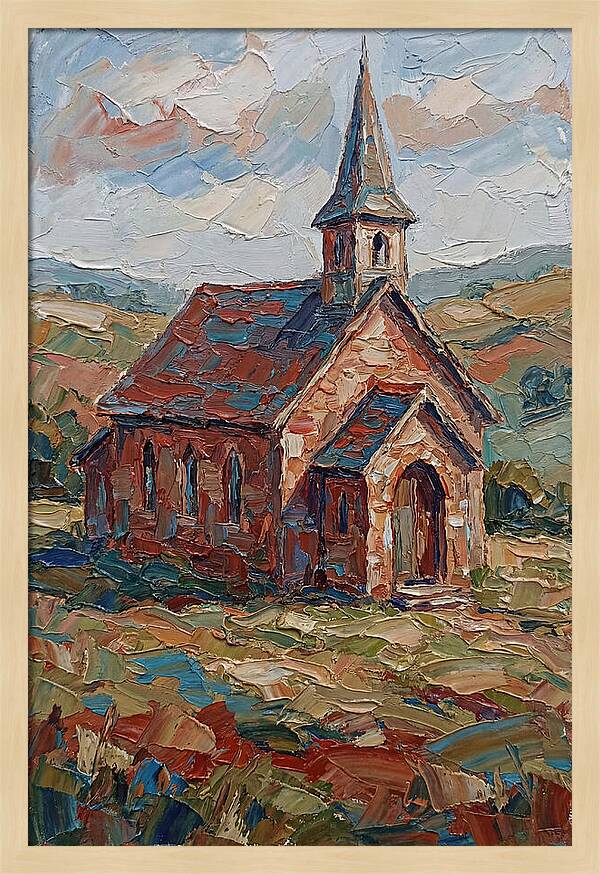 Rural Church In Palette Knife Style
