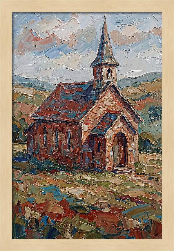 Rural Church In Palette Knife Style