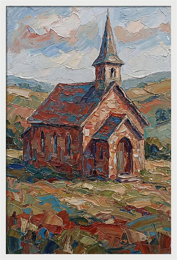 Rural Church In Palette Knife Style