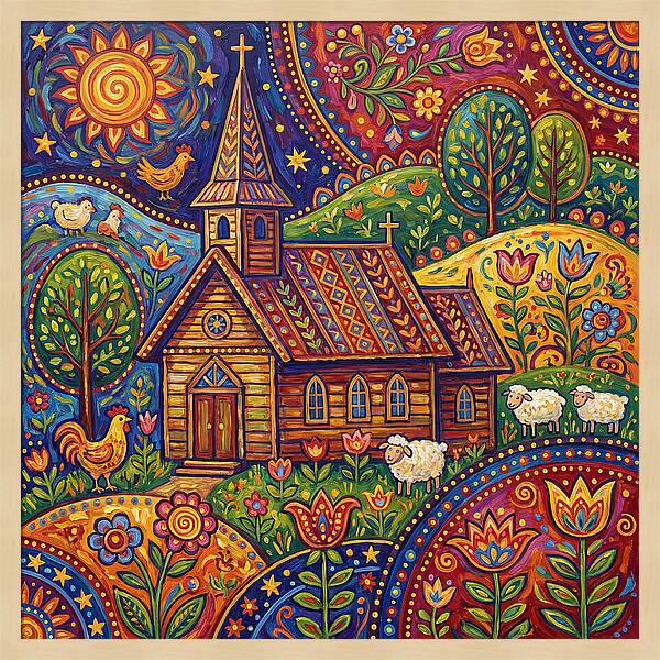 Rural Church In Vibrant Landscape