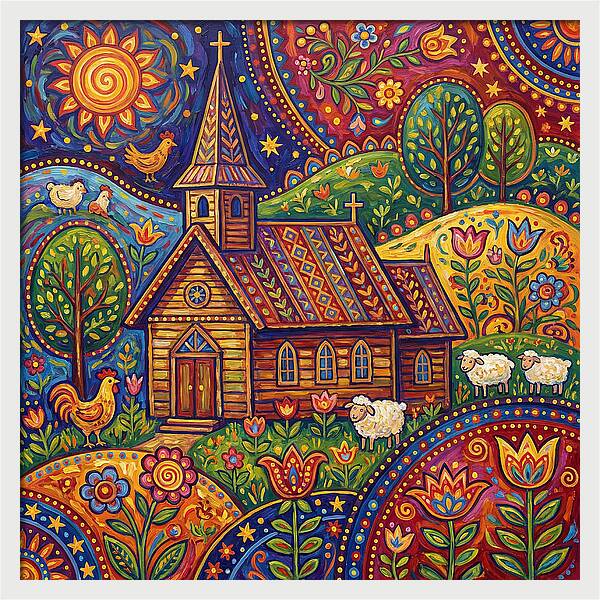 Rural Church In Vibrant Landscape