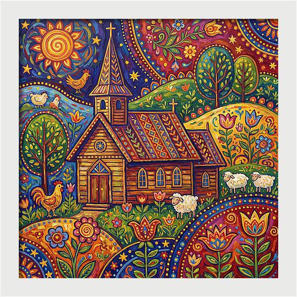 Rural Church In Vibrant Landscape