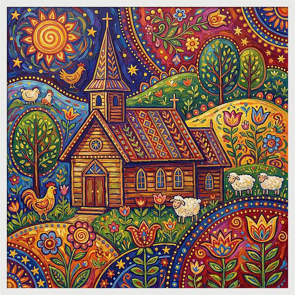 Rural Church In Vibrant Landscape