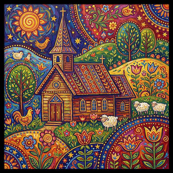 Rural Church In Vibrant Landscape