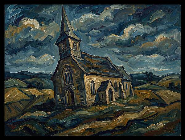 Rural Church Under Dramatic Skies