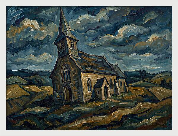 Rural Church Under Dramatic Skies