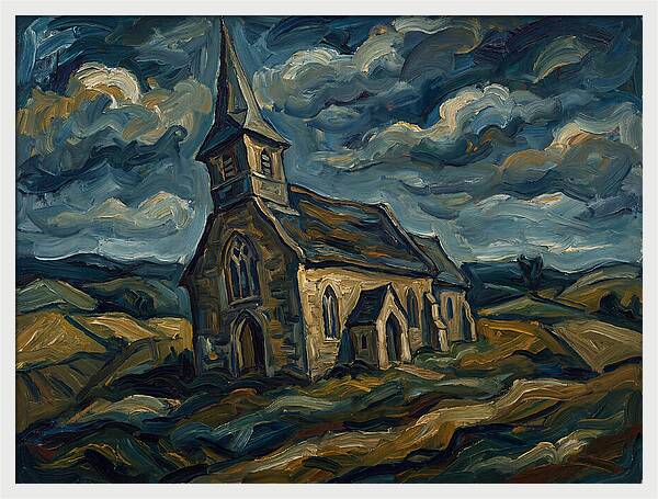 Rural Church Under Dramatic Skies