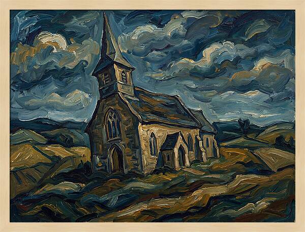 Rural Church Under Dramatic Skies