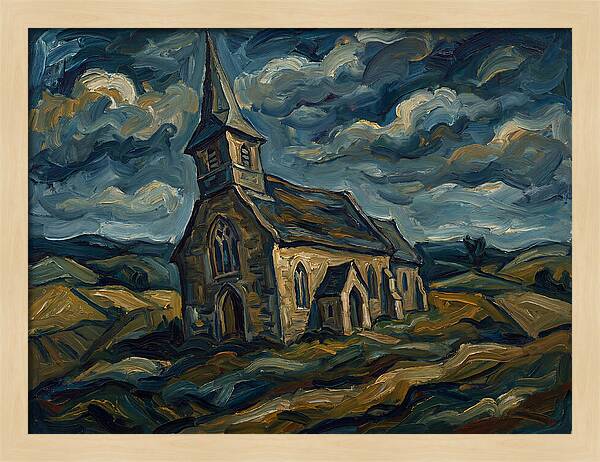 Rural Church Under Dramatic Skies
